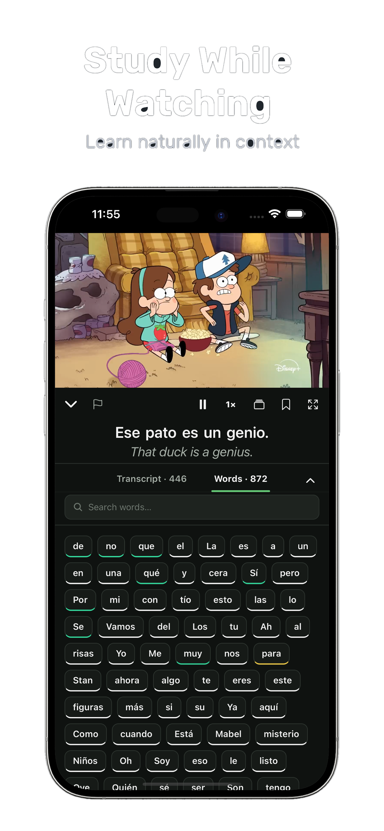 LingoLens iOS app study while watching